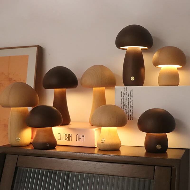 Portobello Pilzlampe aus Holz