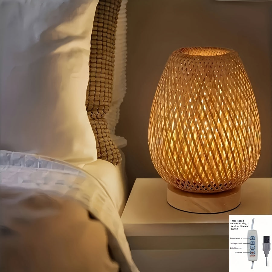 Bambusgeflecht-Nachttischlampe