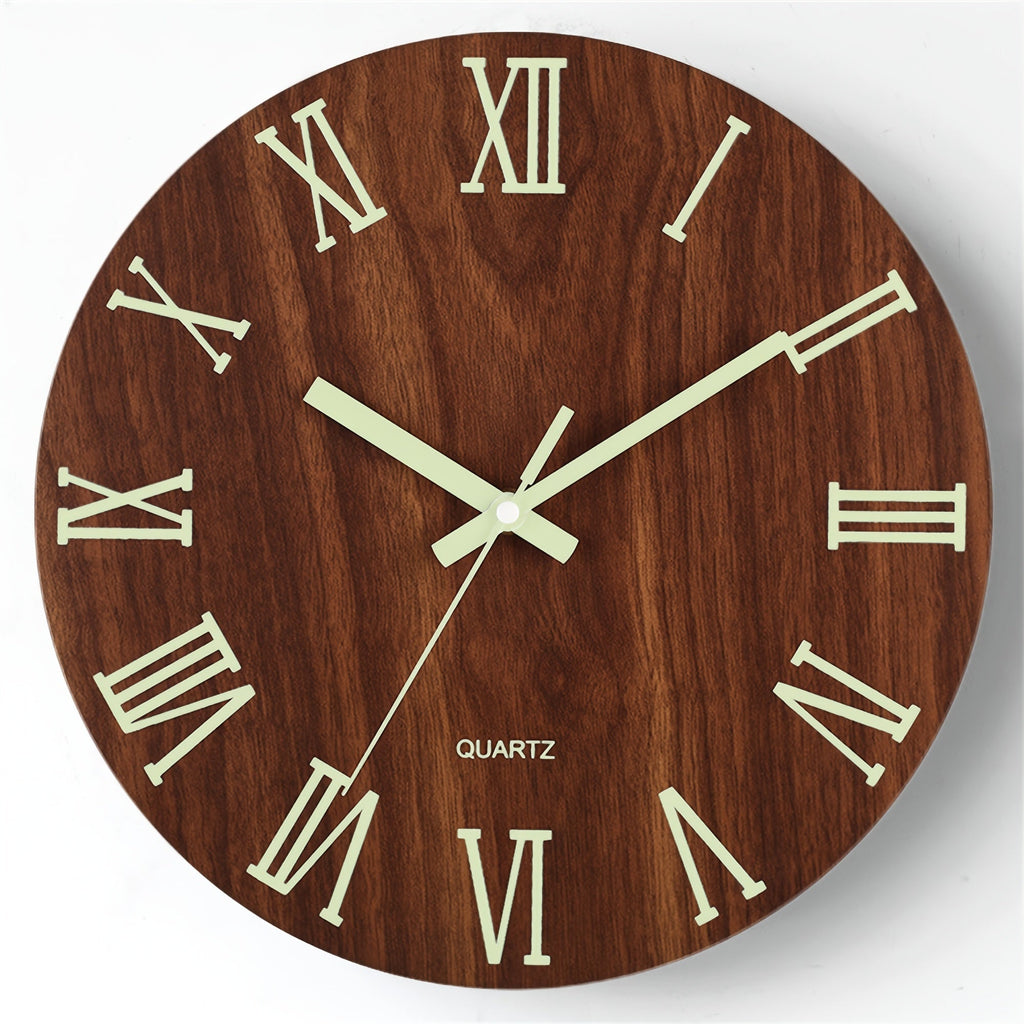 Walnuss-Wanduhr mit Leuchtziffern