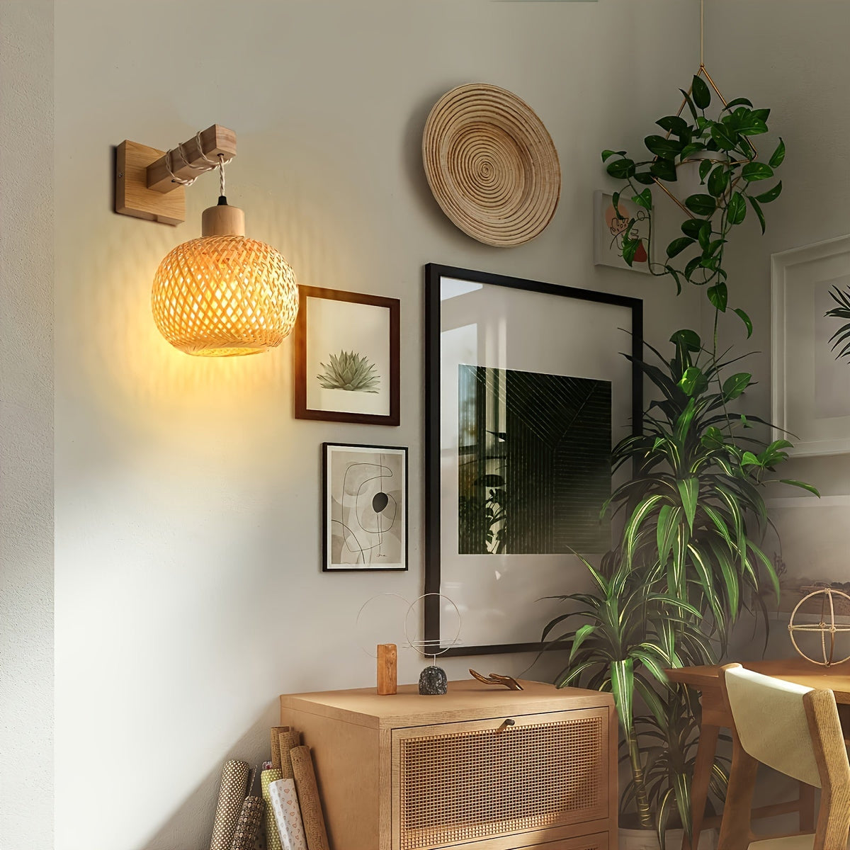 Rustikale Rattan-Wandlampe