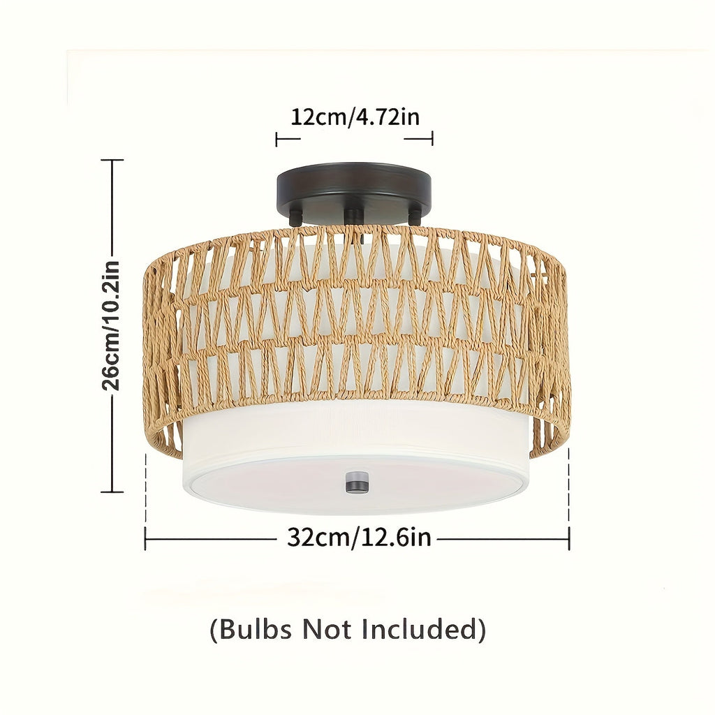 Rattan-Deckenleuchte mit Leinen