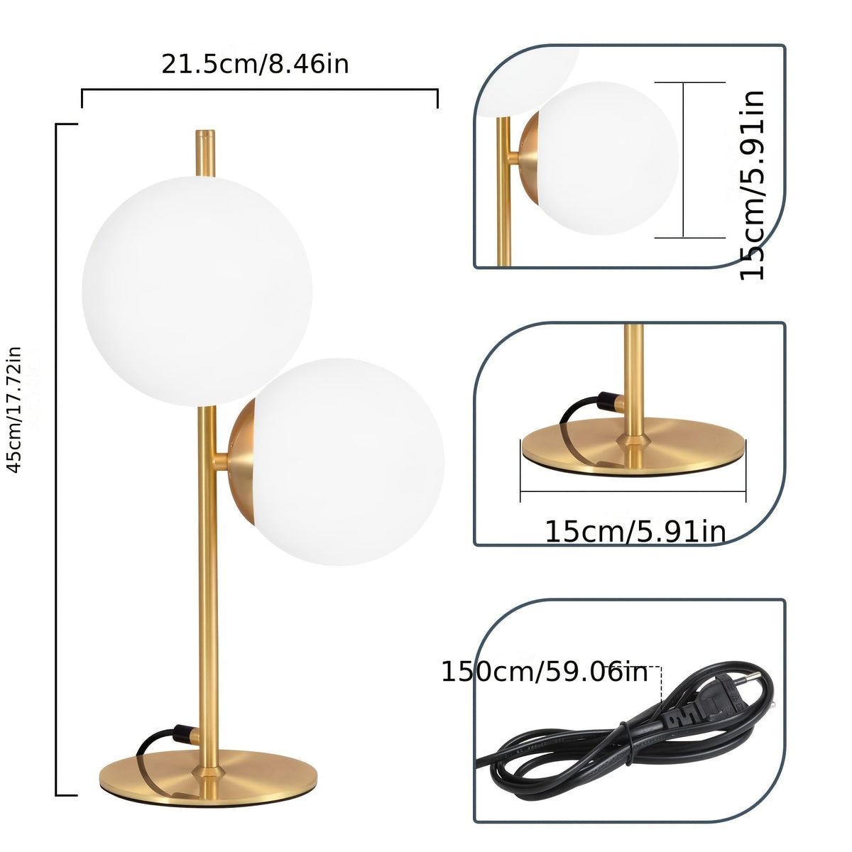 Goldene Tischlampe mit Glaskugel