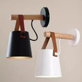 Holz-Leder Wandlampe