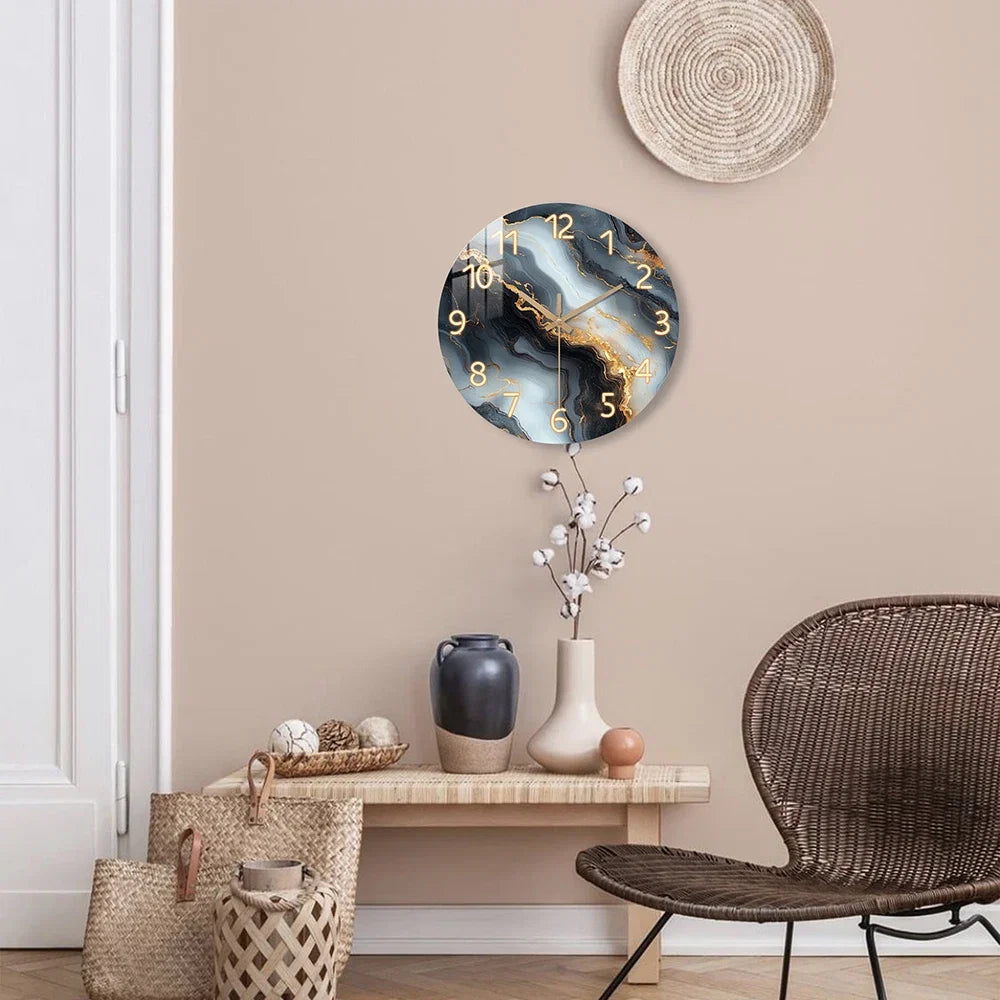 Marmor-Wanduhr in Blau und Gold