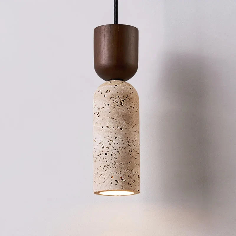 Travertin-Holz Pendelleuchte