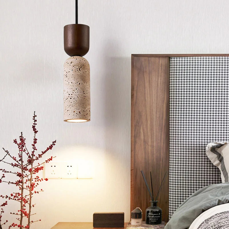 Travertin-Holz Pendelleuchte