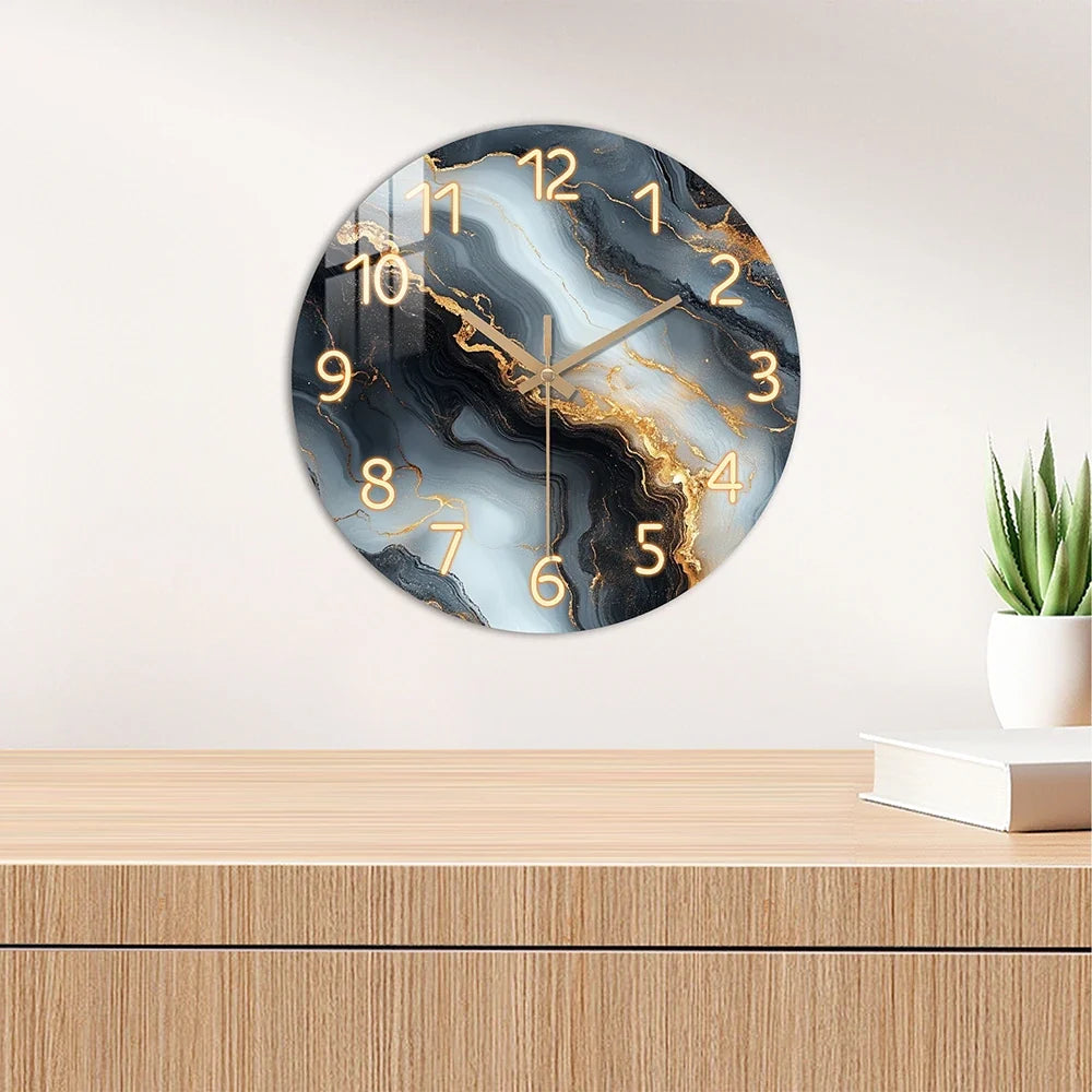 Marmor-Wanduhr in Blau und Gold