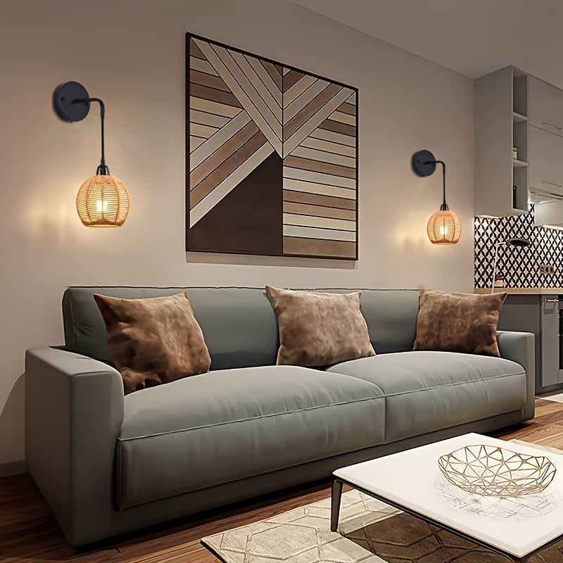 Boho Rattan-Wandleuchte