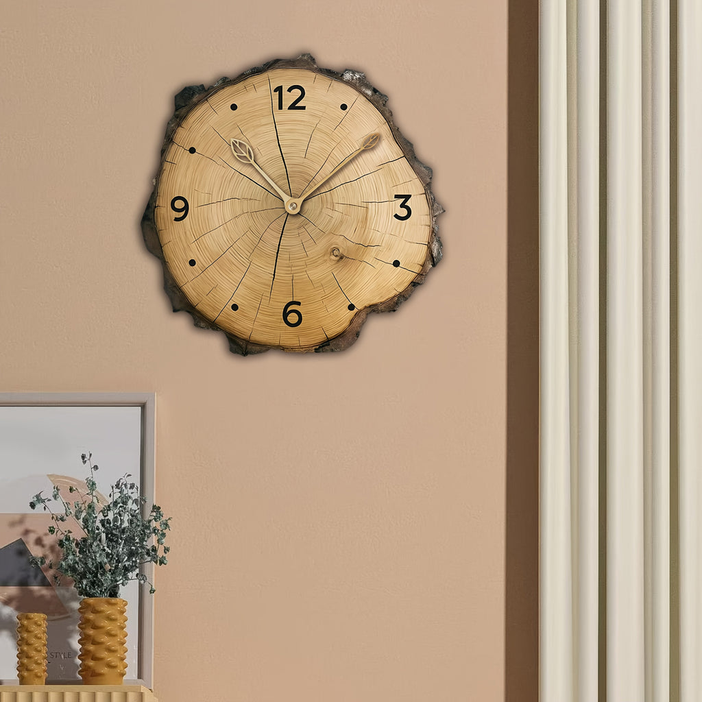 Rustikale Holzscheiben-Wanduhr