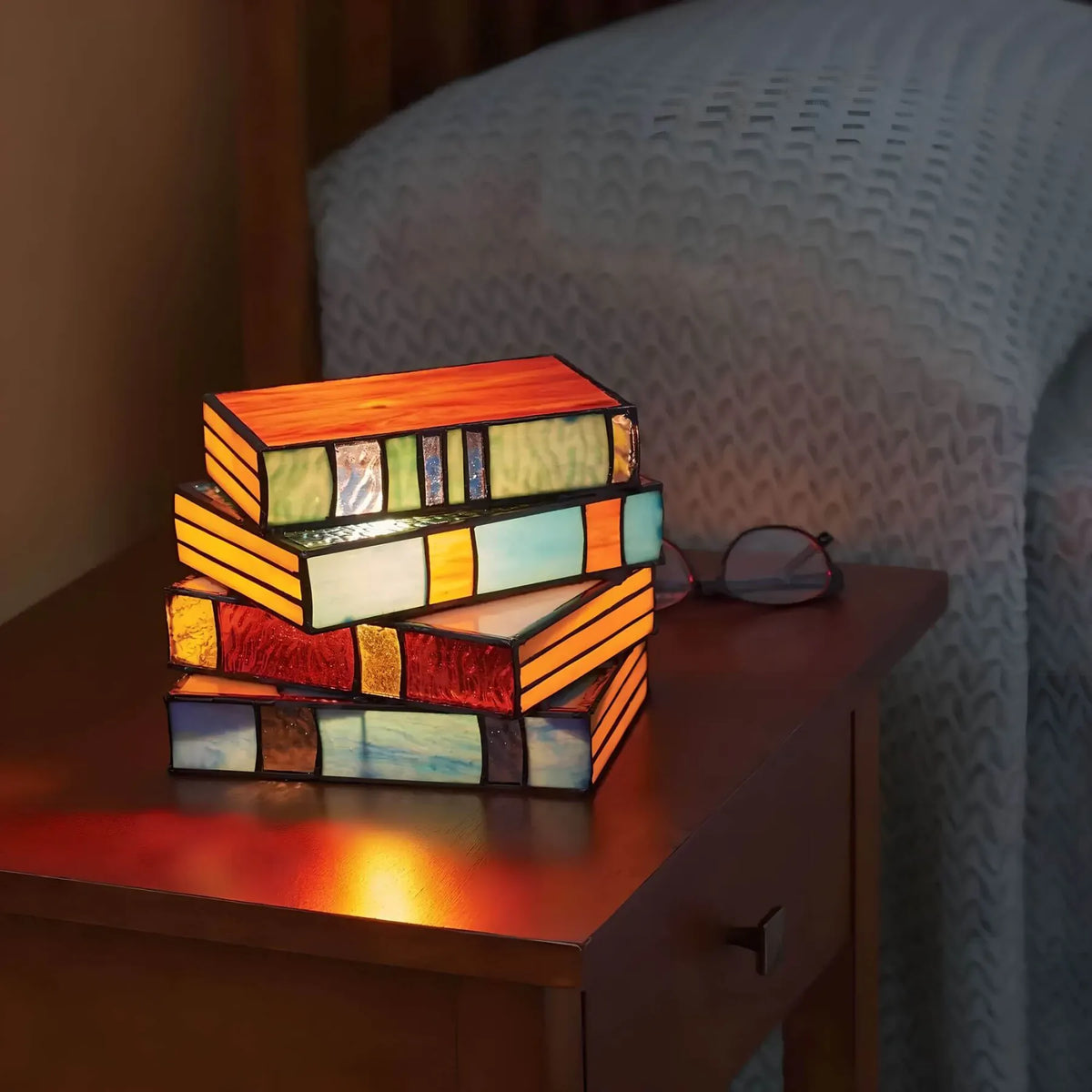 Buchlampe aus Buntglas